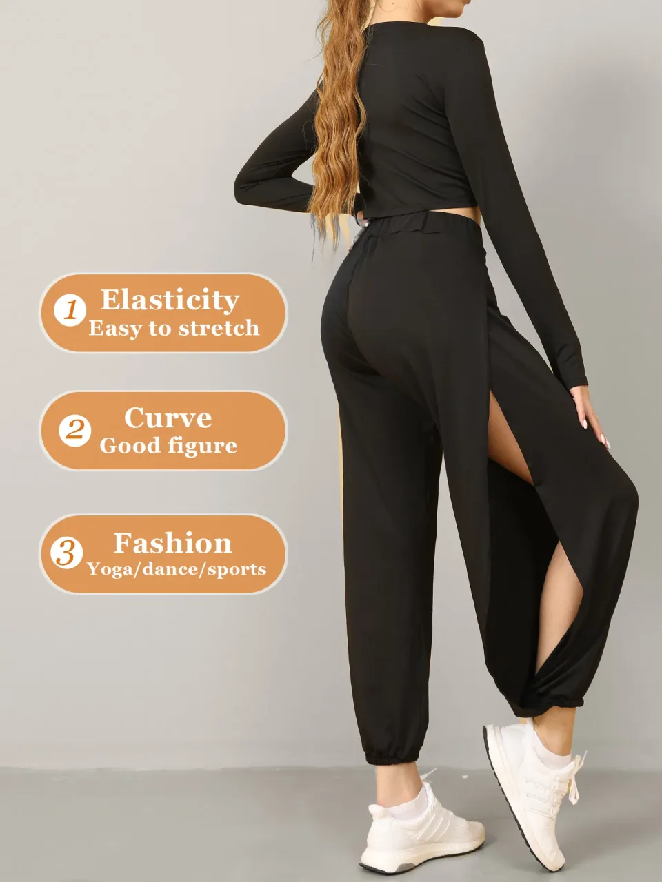 High Slit Boho Harem Yoga Pants For Women Flowy, Trendy & Comfortable view 4