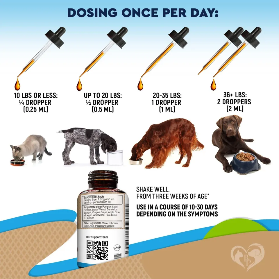Cats And Dogs Natural Worm Treatment With Probiotic Liquid Herbal Medicine Prevention Medication Supplement Drops For Kitten And Puppies For view 4