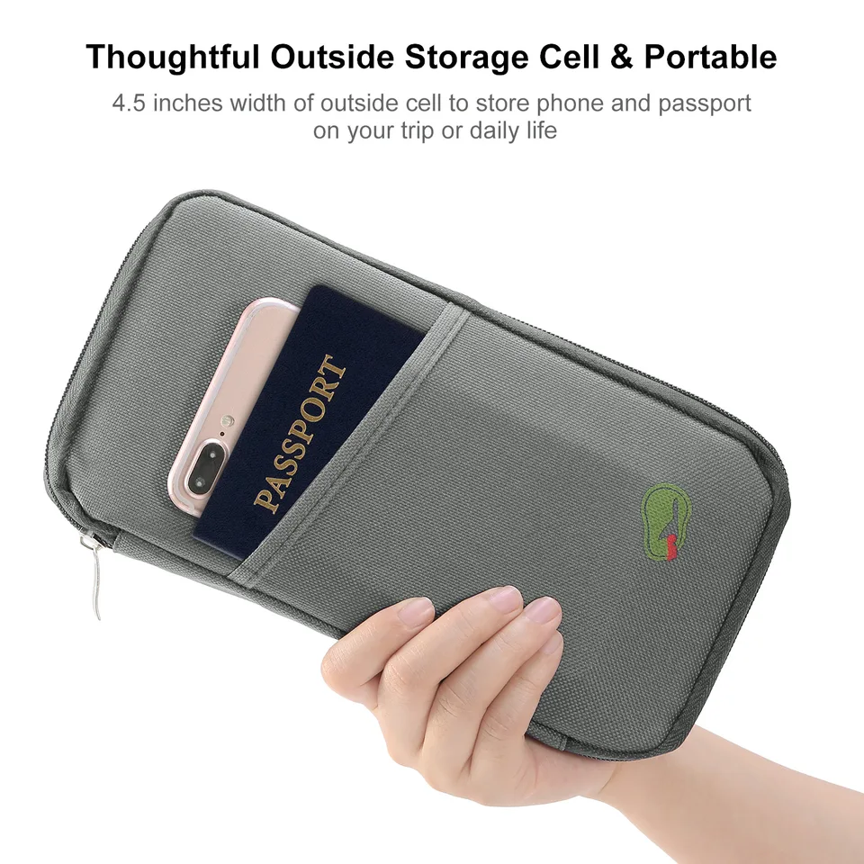 1Pc Travel Passport Wallet 12Cells Ticket ID Credit Card Holder Water Repellent Documents Phone Organizer Zipper Case Business Trip Daily Use view 2