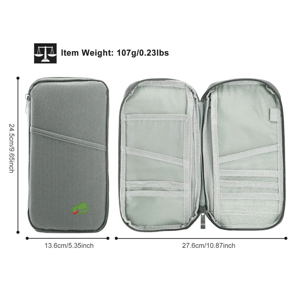 1Pc Travel Passport Wallet 12Cells Ticket ID Credit Card Holder Water Repellent Documents Phone Organizer Zipper Case Business Trip Daily Use
