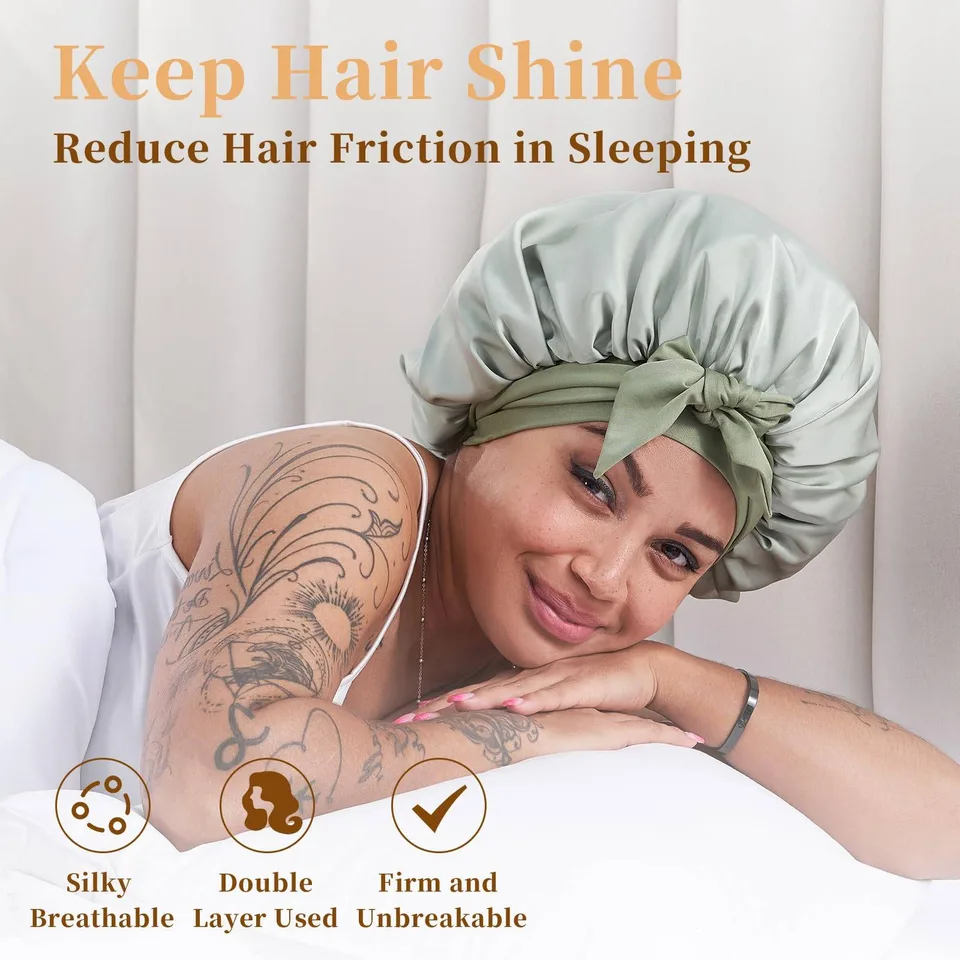 Silk Bonnet, Satin Hair Bonnet For Sleeping For Wavy Curly Natural Hair view 4