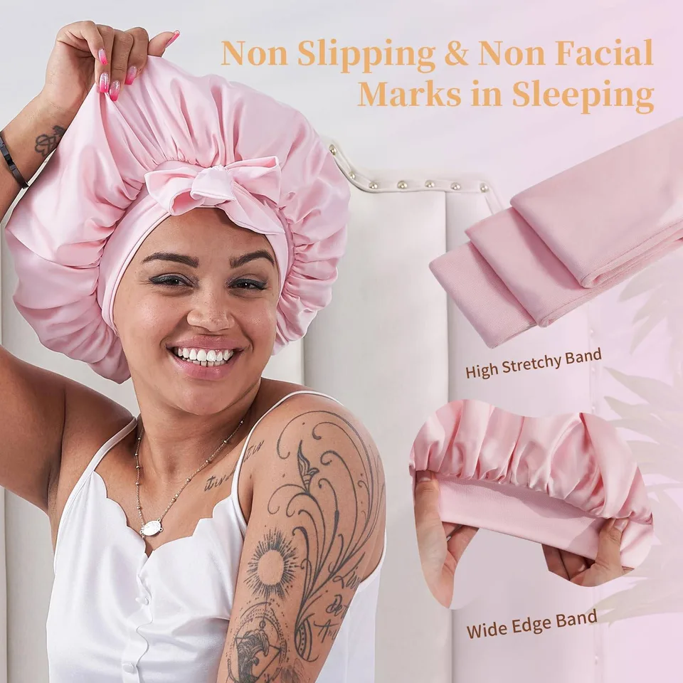 Silk Bonnet, Satin Hair Bonnet For Sleeping For Wavy Curly Natural Hair view 3