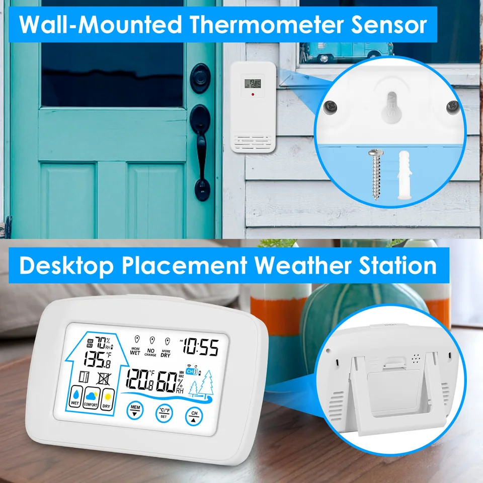 1 Pc Wireless Weather Station With Clock 196FT Range Indoor Outdoor Thermometer Sensor Temperature And Humidity Monitor Humidity Forecast view 2