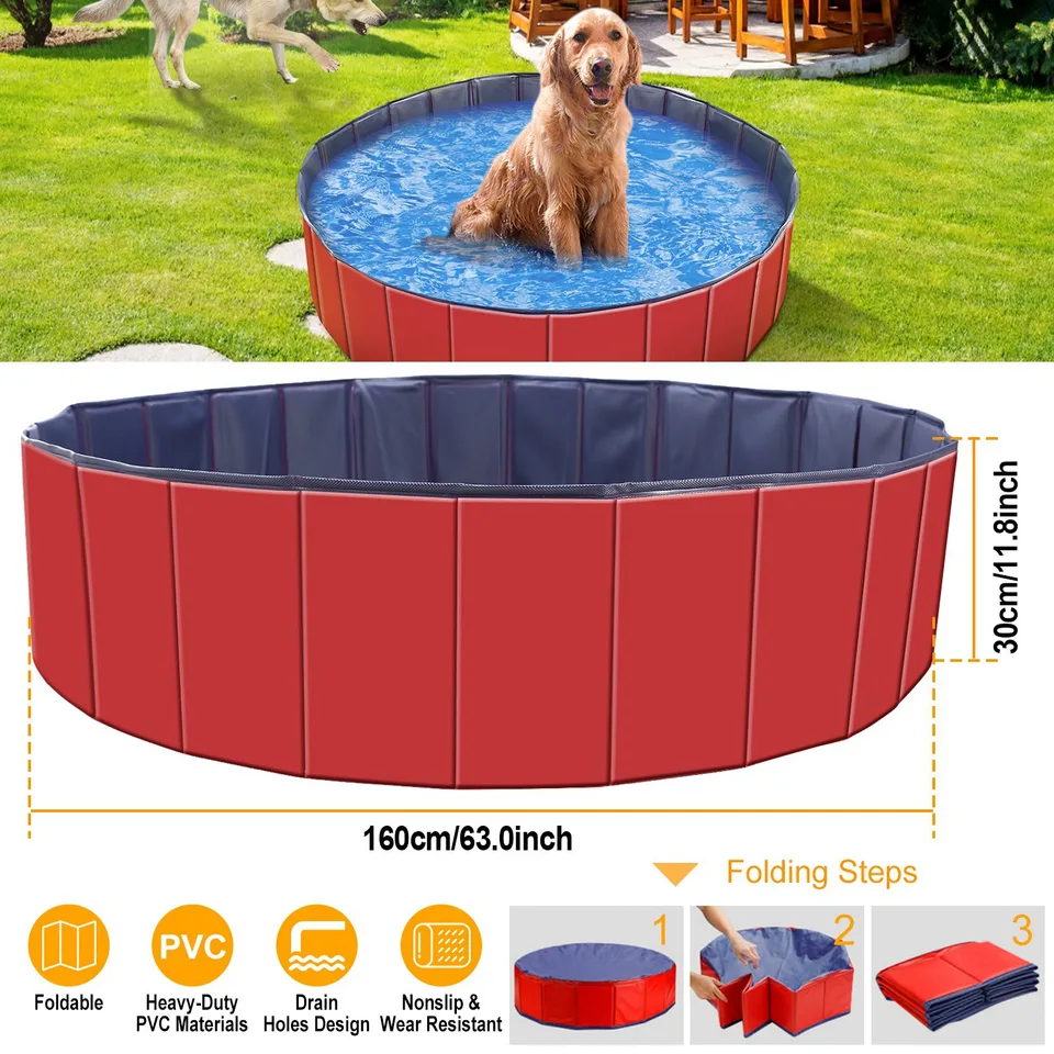 1 Pc 160 X 160 X 30cm-63.0 X 63.0 X 11.8inch Foldable Pet Swimming Pool PVC Dog Swim Pool Bathing Tub Playmat Pools view 3