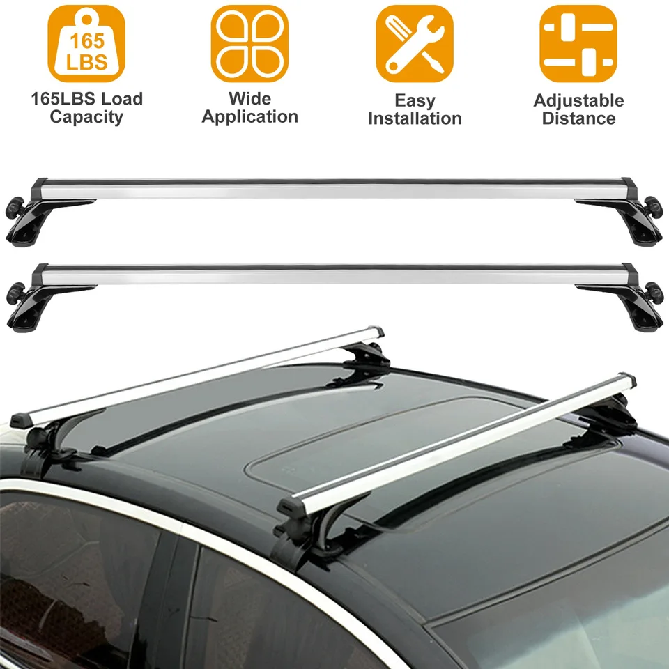 47.24in Universal Top Roof Rack Cross Bar Cargo Carrier Aluminum Crossbar Rack With 165LBS Capacity Fit For Most Vehicle Wagon Car Without Roof Side Rail view 3