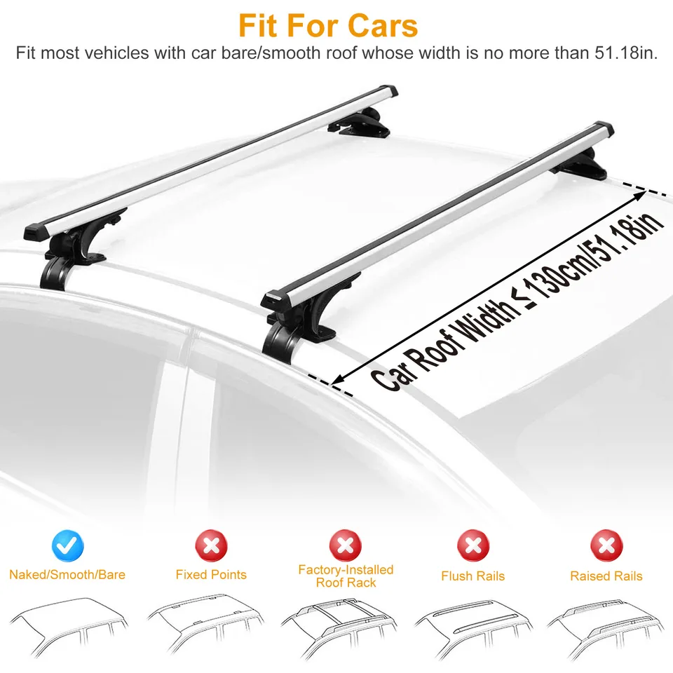47.24in Universal Top Roof Rack Cross Bar Cargo Carrier Aluminum Crossbar Rack With 165LBS Capacity Fit For Most Vehicle Wagon Car Without Roof Side Rail view 4