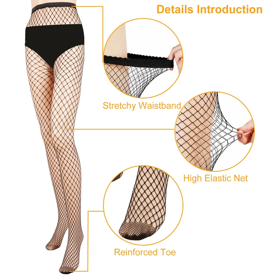 1Pc Women Fishnet Tights Sexy High Waist Fishnet Pantyhose Stretchy Mesh Hollow Out Tights Stockings With Medium Large Hole Choices view 3