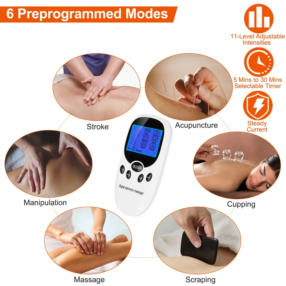 1 Pc Electric Muscle Stimulator Dual Channels With 8 Electrode Pads Pulse Massager Pain Relief Therapy Tens Device view 4