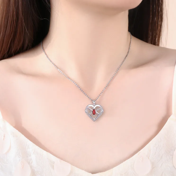 Emma Manor Heart Pendant Necklace 14k White Gold Plated 5A Cubic Zirconia Infinity Butterfly Jewelry For Women