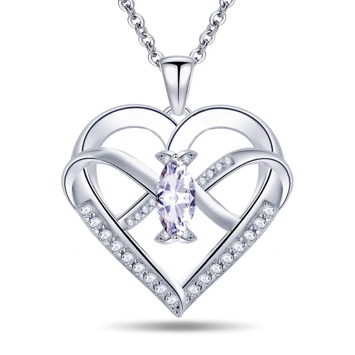 Emma Manor Heart Pendant Necklace 14k White Gold Plated 5A Cubic Zirconia Infinity Butterfly Jewelry For Women view 2
