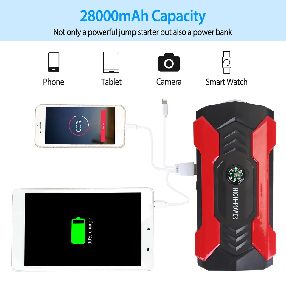 Ansicht 9 von Car Jump Starter Booster 800A Peak 28000m Ah 12V Battery Charger Up To 6.0L Gas Or 3.0L Diesel Engine With LCD Screen 4 Modes LED Flashlight