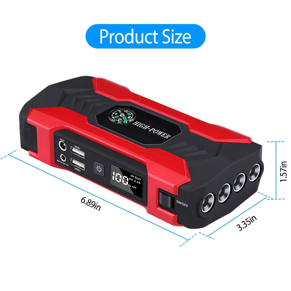 Ansicht 17 von Car Jump Starter Booster 800A Peak 28000m Ah 12V Battery Charger Up To 6.0L Gas Or 3.0L Diesel Engine With LCD Screen 4 Modes LED Flashlight