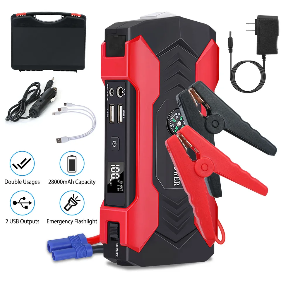 Car Jump Starter Booster 800A Peak 28000m Ah 12V Battery Charger Up To 6.0L Gas Or 3.0L Diesel Engine With LCD Screen 4 Modes LED Flashlight
