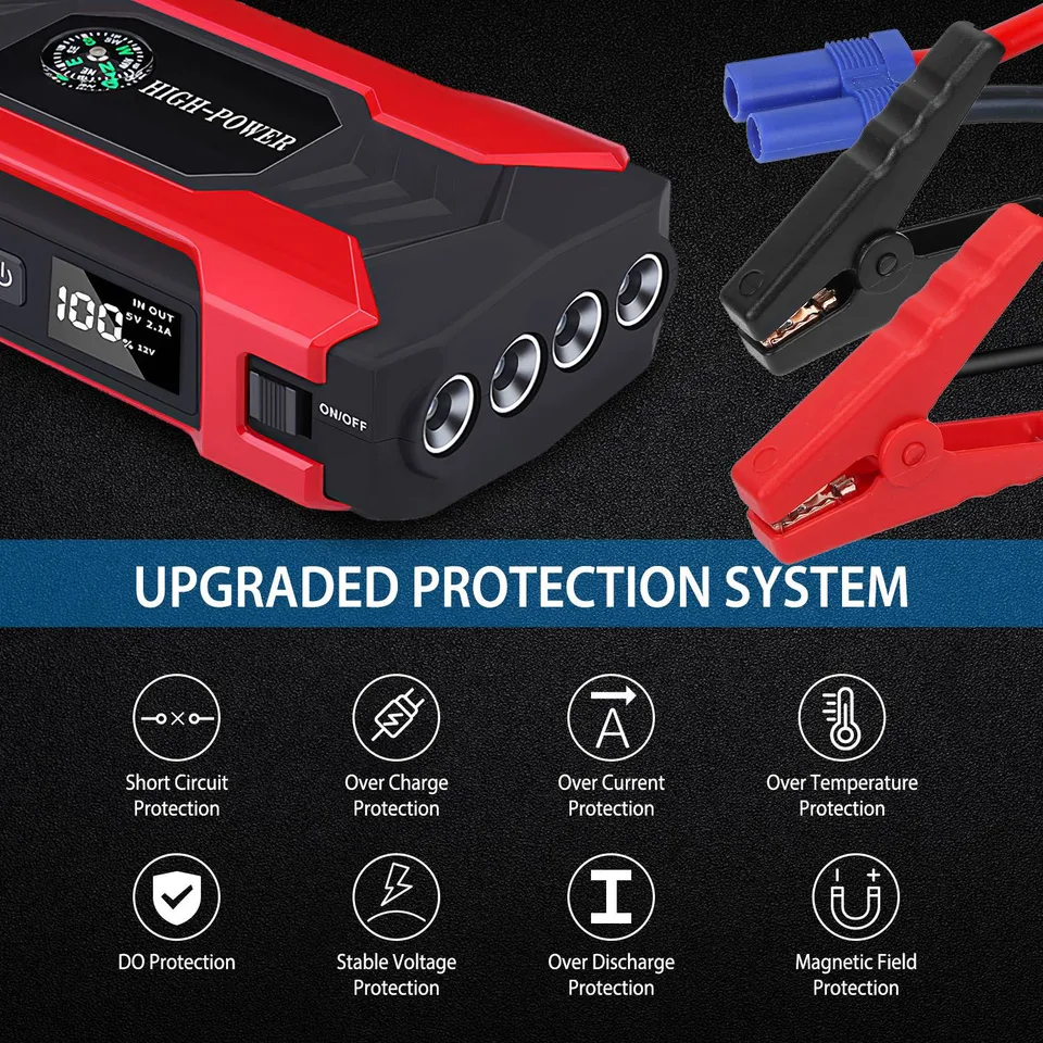 Ansicht 7 von Car Jump Starter Booster 800A Peak 28000m Ah 12V Battery Charger Up To 6.0L Gas Or 3.0L Diesel Engine With LCD Screen 4 Modes LED Flashlight