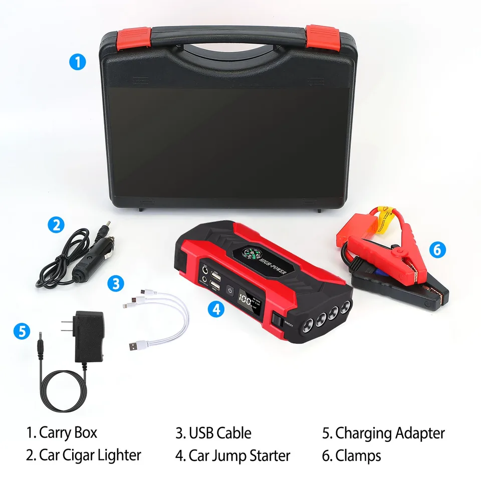 Ansicht 8 von Car Jump Starter Booster 800A Peak 28000m Ah 12V Battery Charger Up To 6.0L Gas Or 3.0L Diesel Engine With LCD Screen 4 Modes LED Flashlight
