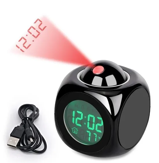 LED Projection Alarm Clock Digital LCD Display Voice Talking Weather Snooze USB view 2