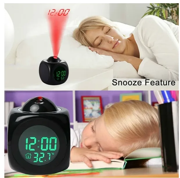 LED Projection Alarm Clock Digital LCD Display Voice Talking Weather Snooze USB view 3