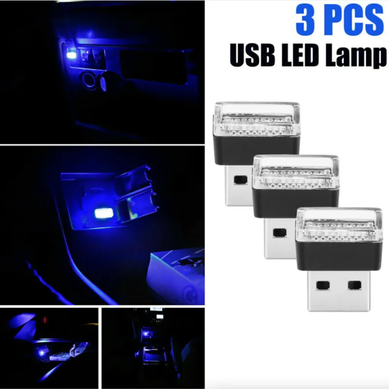 3x Mini Blue LED USB Car Interior Light Neon Atmosphere Ambient Lamp Accessories view 4