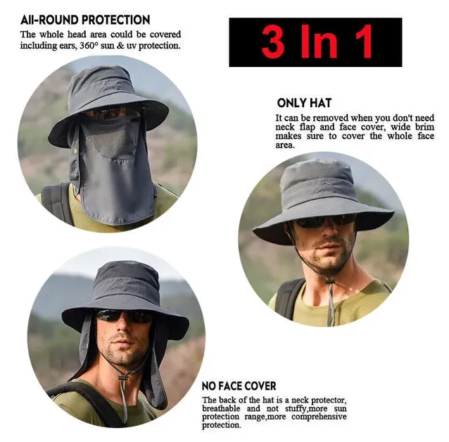Wide Brim Sun Hat UV Protection Bucket Cap For Hiking Camping Fishing Safari Men view 2