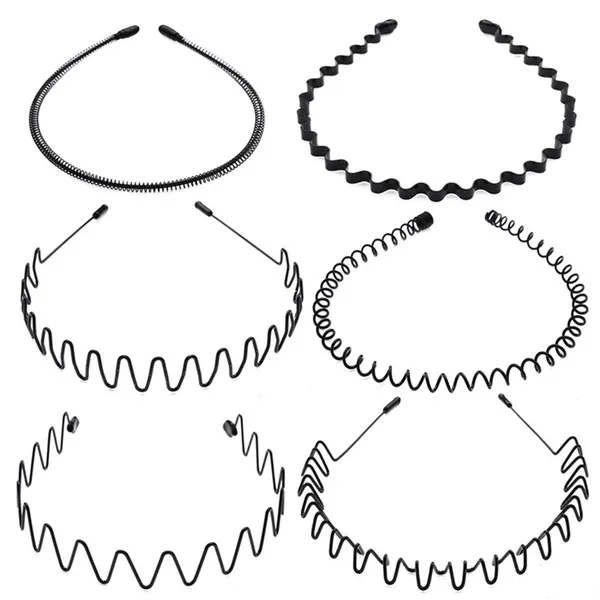 6Pcs Metal Hair Headband Wave Style Hoop Band Comb Sports Hairband Men Women US view 3