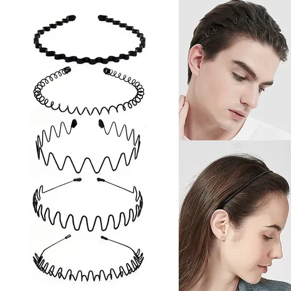6Pcs Metal Hair Headband Wave Style Hoop Band Comb Sports Hairband Men Women US view 4