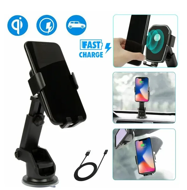 Qi Wireless Fast Charging Car Charger Mount Holder Stand 2 In 1 For Cell Phone view 2