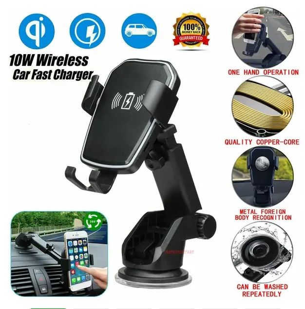 Qi Wireless Fast Charging Car Charger Mount Holder Stand 2 In 1 For Cell Phone view 4