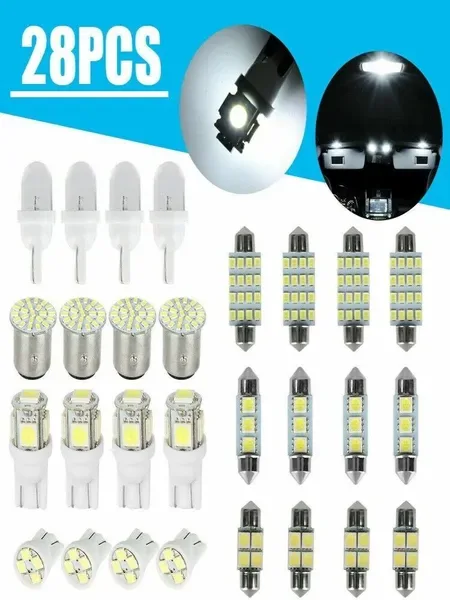 28pcs Car Interior White Combo LED Map Dome Door Trunk License Plate Light Bulbs view 2