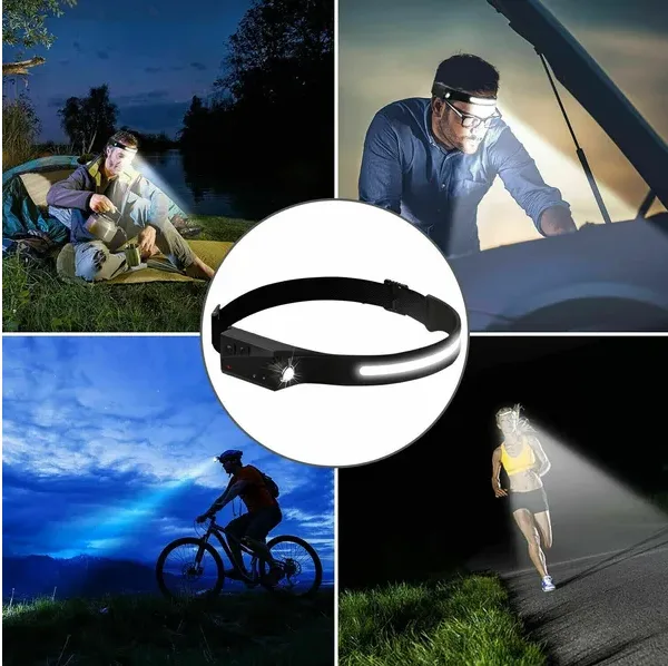 COB LED Headlamp USB Rechargeable Headlight Torch Work Light Bar Head Band Lamp view 2
