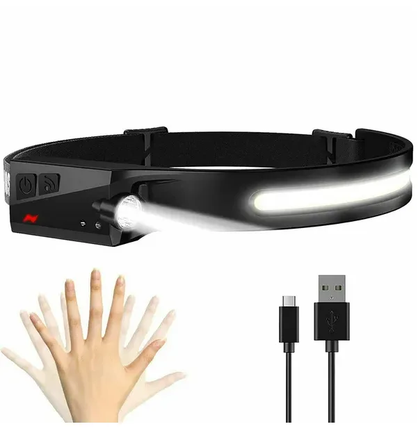 COB LED Headlamp USB Rechargeable Headlight Torch Work Light Bar Head Band Lamp view 4