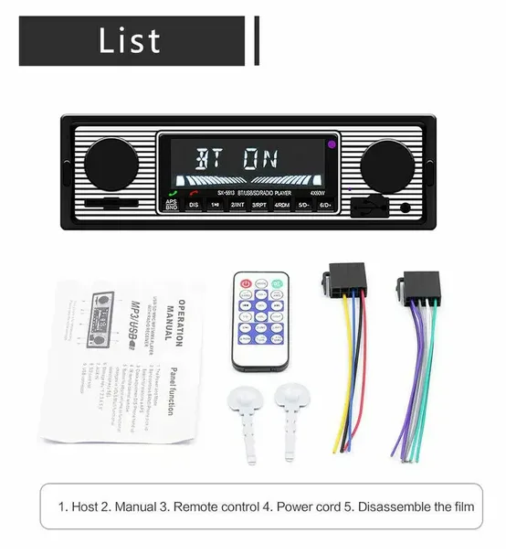 Bluetooth Vintage Car FM Radio MP3 Player USB Classic Stereo Audio Receiver AUX