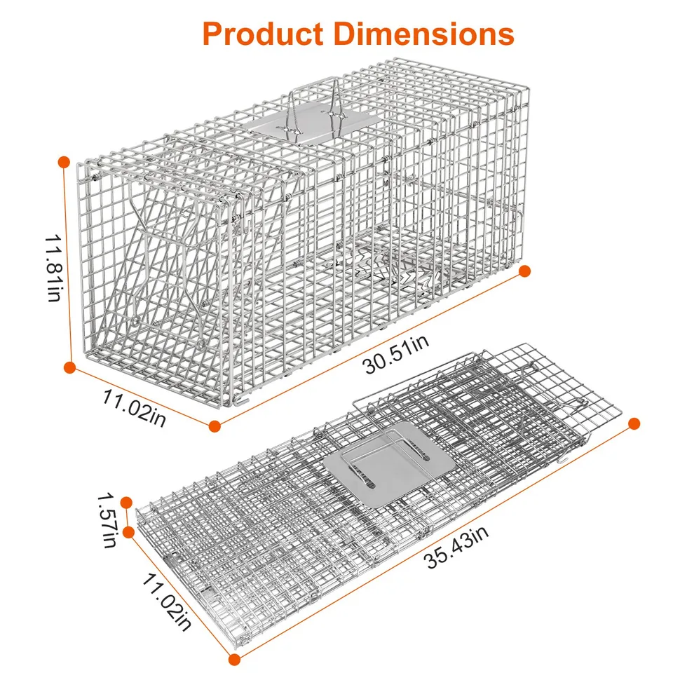 1 Pc Humane Cat Trap Cage Catch Release Live Animal Rodent Cage Collapsible Galvanized Wire For Raccoons Beavers Groundhogs Foxes Armadillos view 2