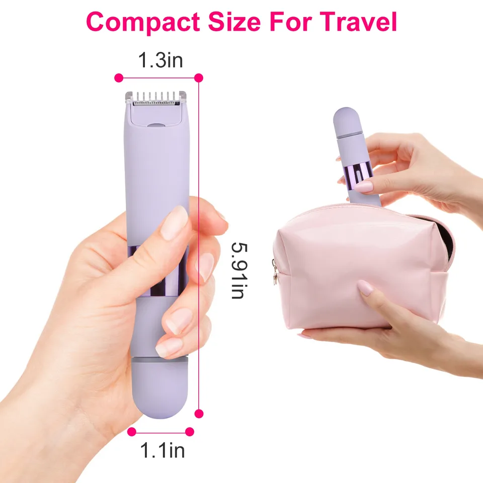 1Pc 2 In 1 Bikini Trimmer For Women Dual Head Cordless Body Shaver IPX5 Waterproof Rechargeable Pubic Hair Razor Wet And Dry Use For Bikini Underarm Leg Arm Body Face view 2