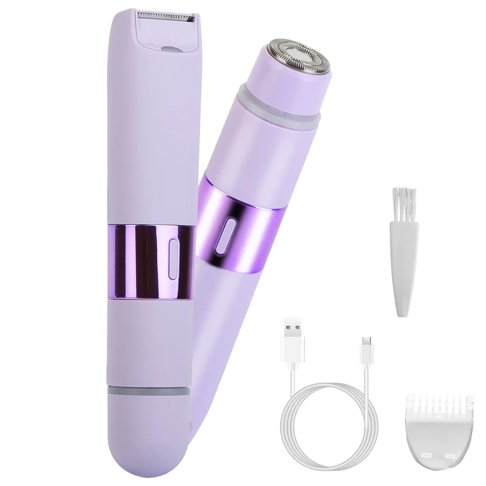 1Pc 2 In 1 Bikini Trimmer For Women Dual Head Cordless Body Shaver IPX5 Waterproof Rechargeable Pubic Hair Razor Wet And Dry Use For Bikini Underarm Leg Arm Body Face view 4