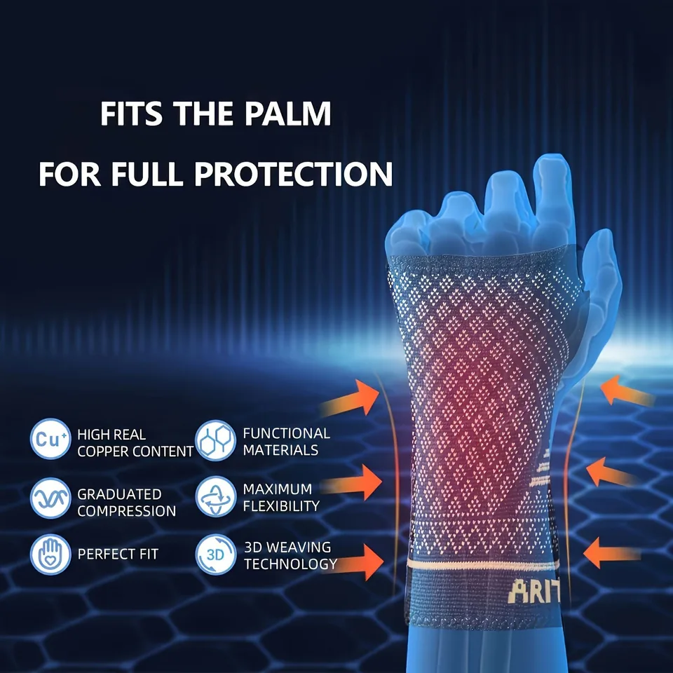 1 Pair Copper Wrist Compression Sleeves Support Brace Unisex For Sports Fitness Workouts Typing Breathable Hand Protection view 3