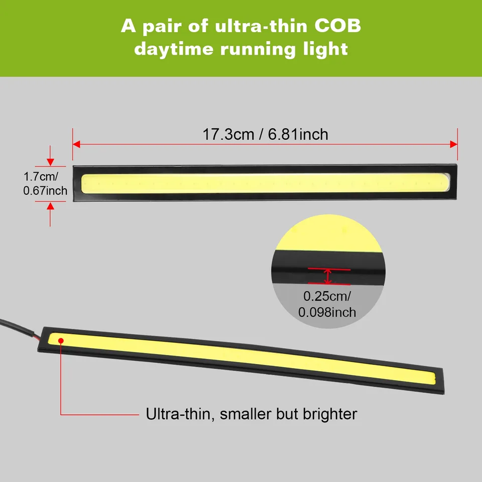 2Pcs LED Daytime Running Lights Car LED COB DRL Fog Lights IP45 Waterproof LED Strip Fog Day Driving Lamp Sticker For 12V Car Interior Exterior Use view 2