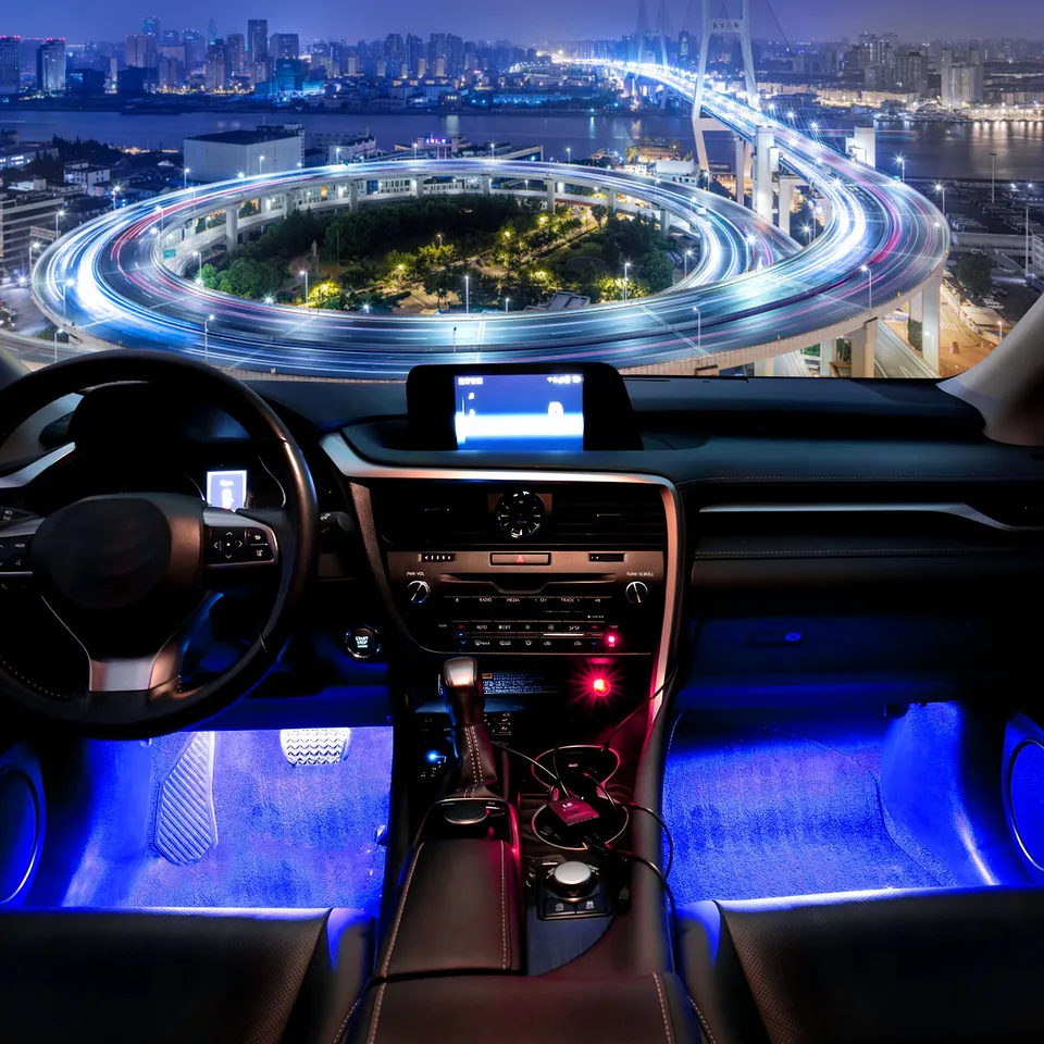 4Pcs Car Interior LED Atmosphere Light Car Charge Decorative Lamp DC 12V Blue Light view 2
