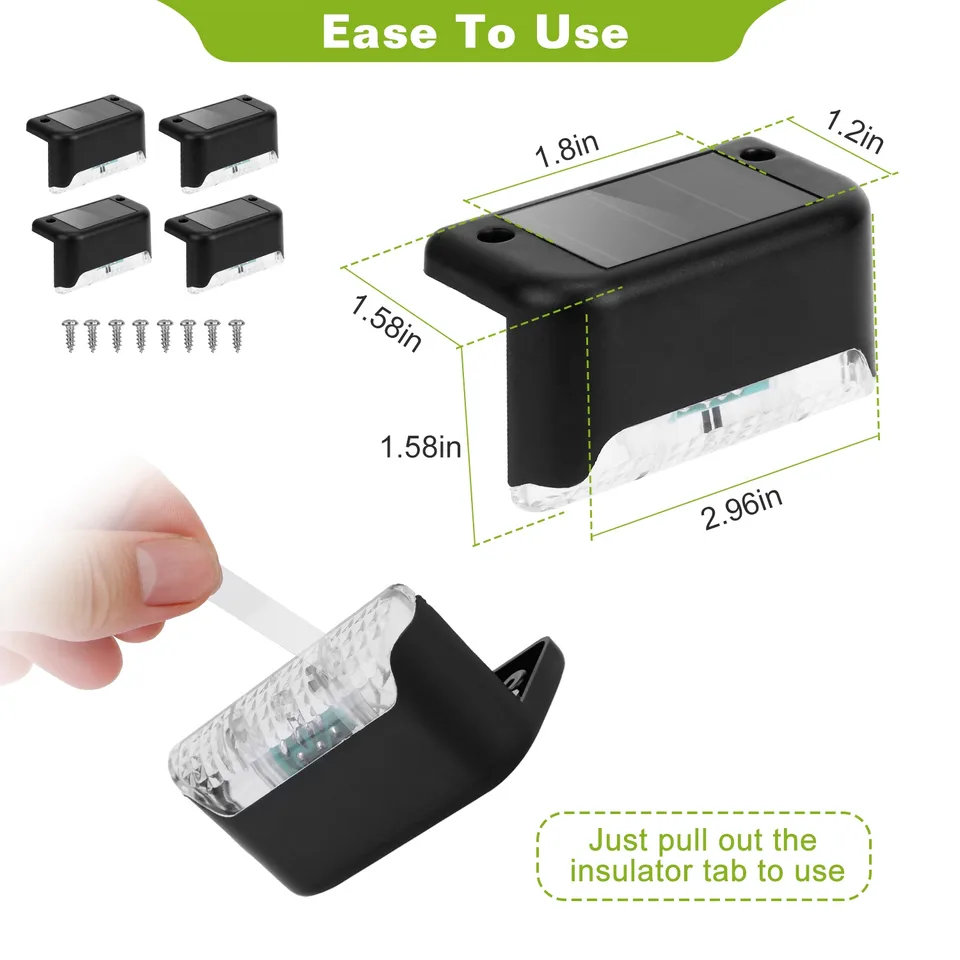 4 Pcs Solar Powered LED Step Lights Outdoor Water-Resistant Dusk To Dawn Sensor Fence Lamps For Stairs Yard Railing view 3