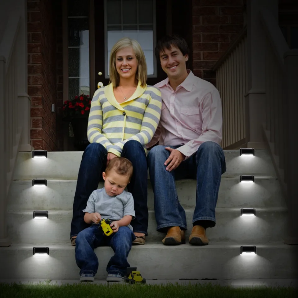 4 Pcs Solar Powered LED Step Lights Outdoor Water-Resistant Dusk To Dawn Sensor Fence Lamps For Stairs Yard Railing view 2