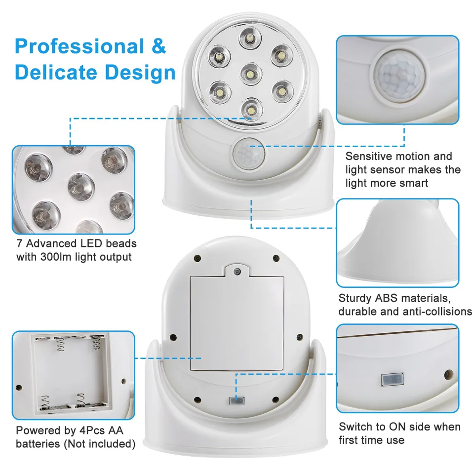 1Pc Wireless LED Spotlight Night Lamp 360 Degree Rotatable With 90 Degree Motion Sensor Battery Operated With 23ft Sensing Range For Closet Bathroom view 2