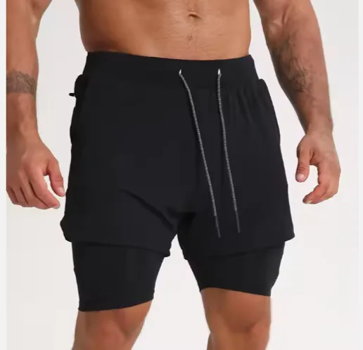 Gym Clothing Men Quick Dry 2 In 1 Gym Shorts Men Polyester Spandex Breathable Shorts Men Liner Running Fitness Shorts view 4