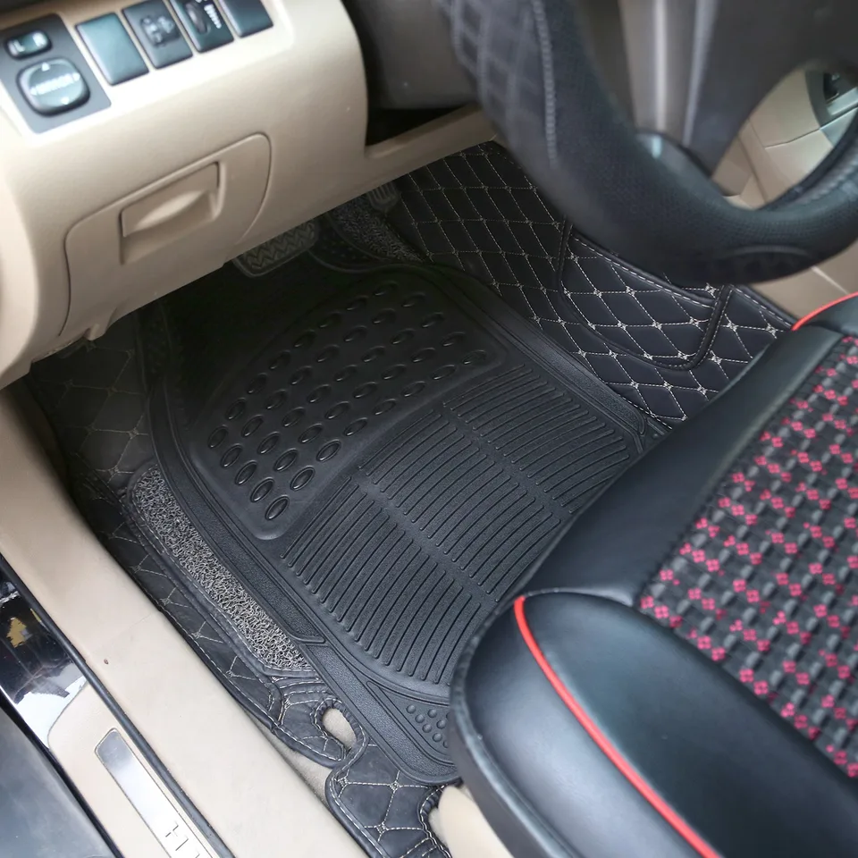 1 Set Automotive Floor Mats With Front And Rear PVC Rubber Floor Mats Heavy Duty Drive Vehicle Car Mats With Trimmable Design Fit Most Cars view 3
