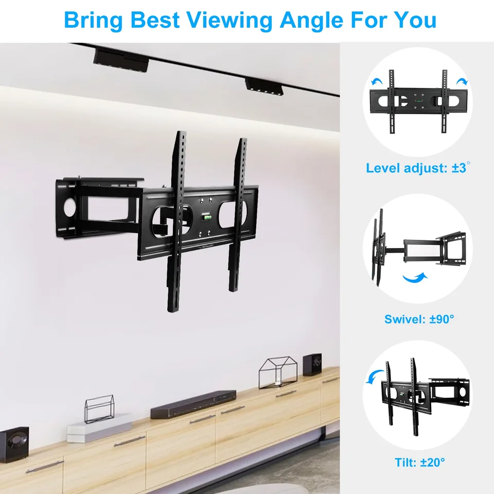 1Pc Full Motion TV Wall Mount Swivel Tilt TV Wall Rack Support 37in To 70in TV Wall Mount Max VESA Up To 600x400mm Holds Up To 99LBS view 3