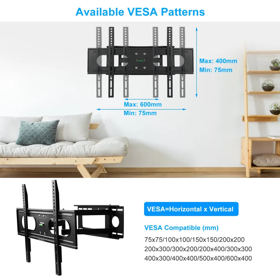 1Pc Full Motion TV Wall Mount Swivel Tilt TV Wall Rack Support 37in To 70in TV Wall Mount Max VESA Up To 600x400mm Holds Up To 99LBS view 4
