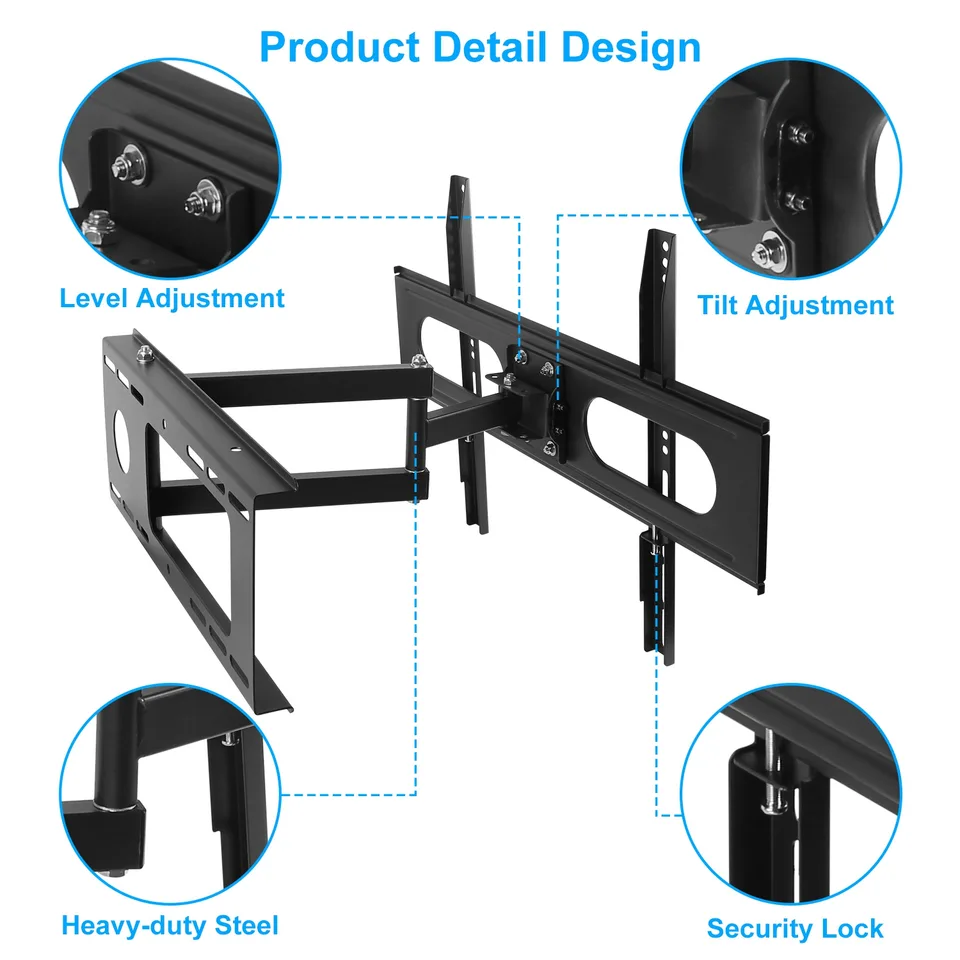 1Pc Full Motion TV Wall Mount Swivel Tilt TV Wall Rack Support 37in To 70in TV Wall Mount Max VESA Up To 600x400mm Holds Up To 99LBS view 2
