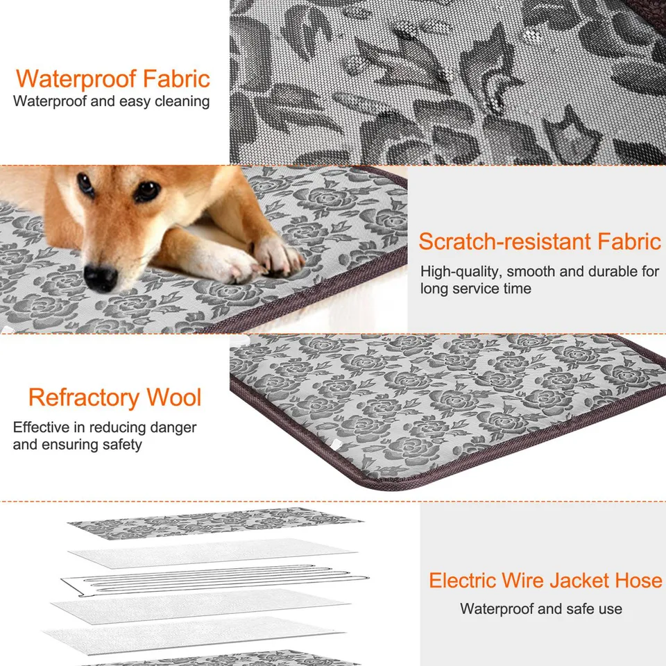 1 Pc Pet Heating Pad Dog Cat Electric Heating Mat Waterproof Adjustable Warming Blanket With Chew Resistant Steel Cord Case view 2