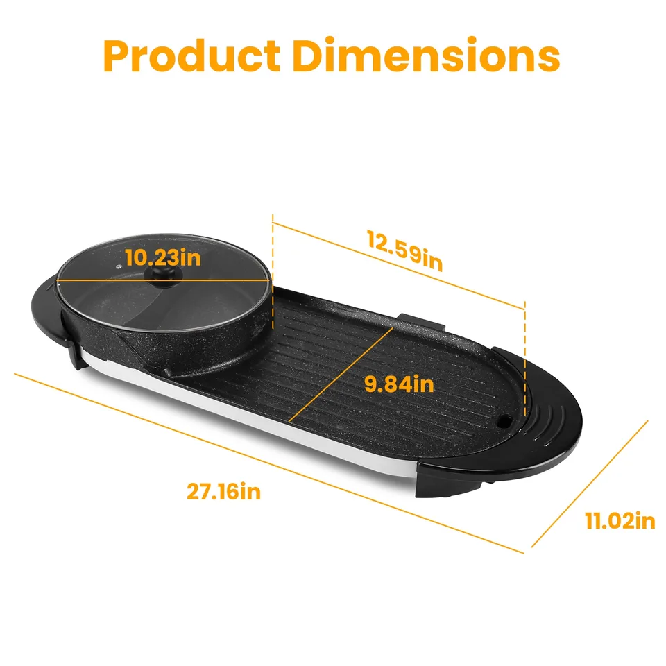 2200W 2 In 1 Electric Hot Pot With BBQ Grill Cooker Smokeless Non-Stick Korean BBQ Grill Shabu Shabu Hot Pot With Independent Temperature view 3