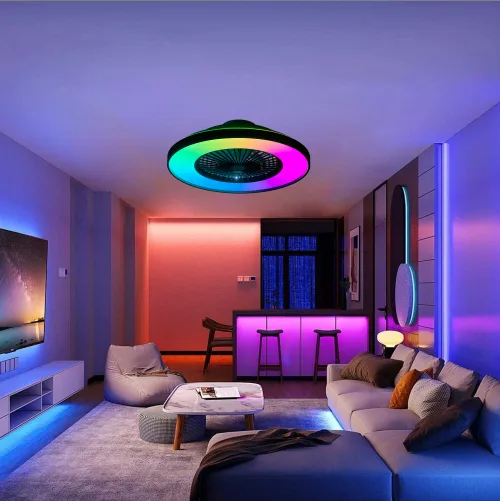 23 Inch Black Ceiling Fan Light With LED RGB Dimmable & Color-Changing, APP & Remote Control, Modern Smart Ceiling Fan For Living Room, Bedroom, And Dining Room Silent-6Speed-Reversible-DC Motor