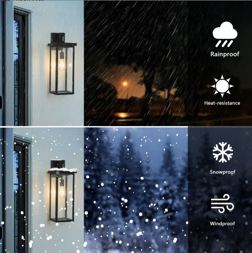 20inch Height Set Of 2 Modern Outdoor Wall Lanterns With Black Metal Frame And Clear Glass, Weatherproof Wall Sconces For Porch, Garage, Or view 2