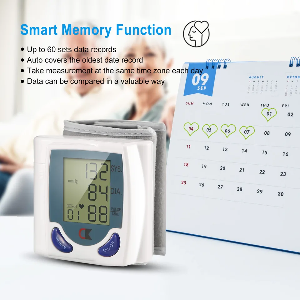 1Pc Blood Pressure Monitor Wrist Digital High Blood Pressure Cuff Heartbeat Tester With 60 Reading Memory 1.8 Inches LCD Screen Storage Box view 4